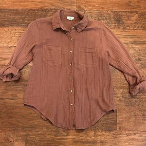 Casual Brown Button-Up Blouse